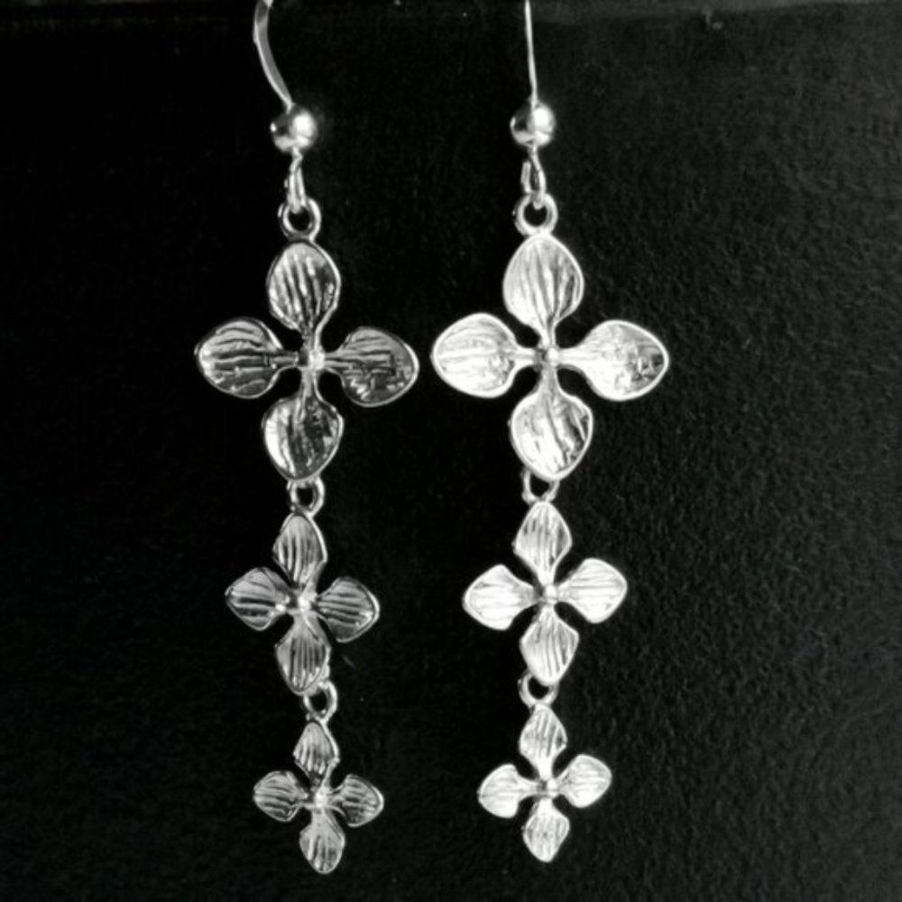 Magnolia flower sterling silver dangle drop earrings